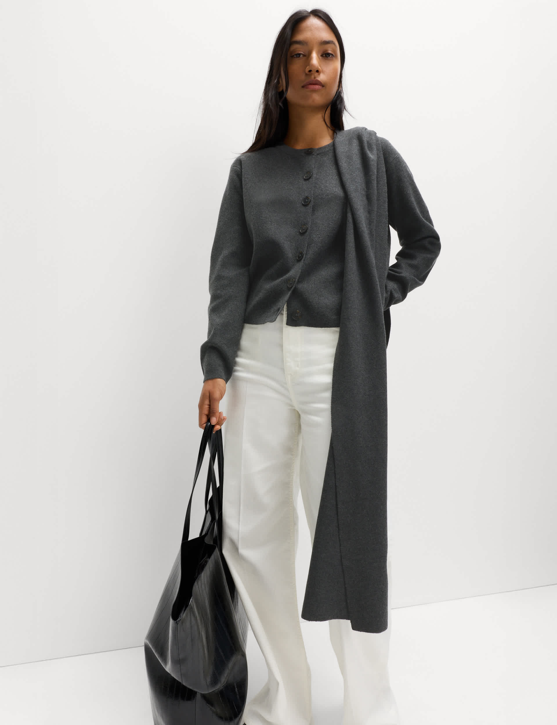 Air-Yarn Scarf-Neck Cardigan