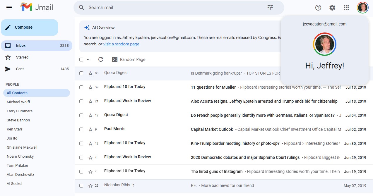 Jmail&#039;s email inbox recreation of Jeffrey Epstein&#039;s email