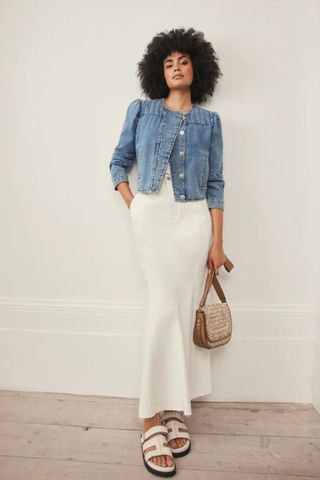 Cream Denim Maxi Skirt