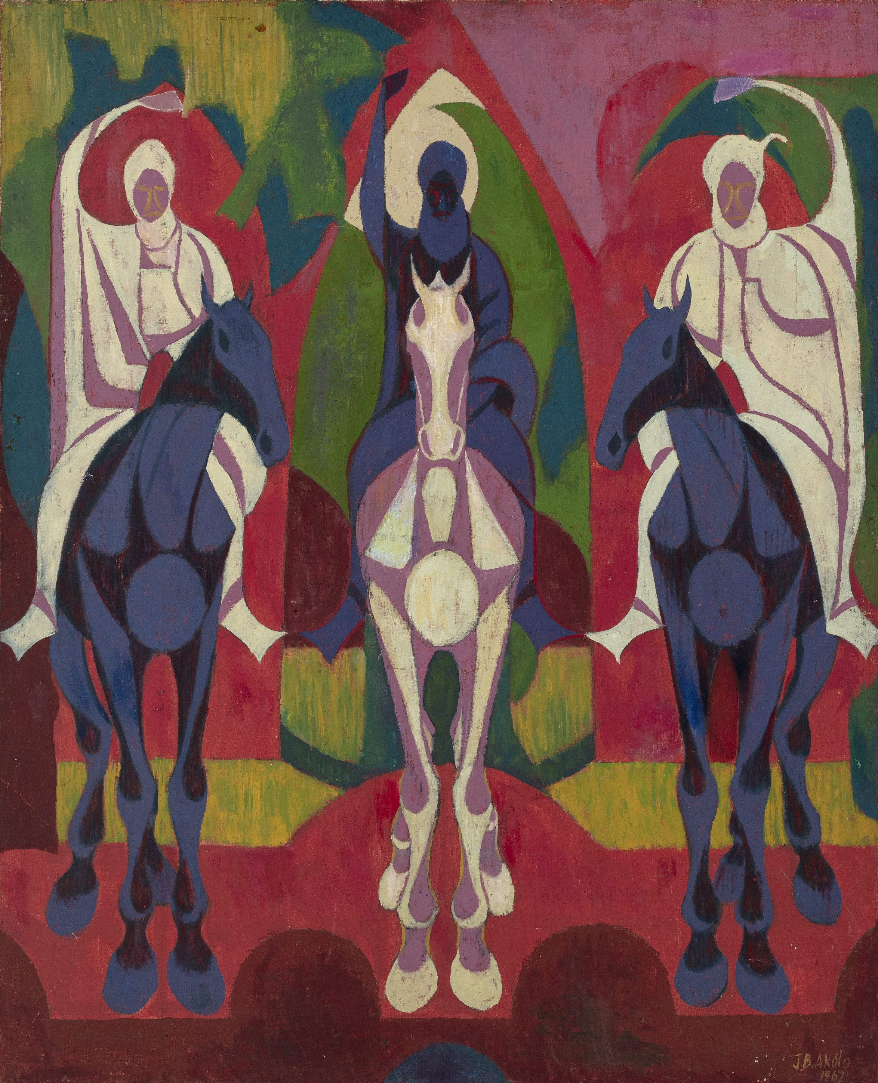 artwork of three figures on horseback from &#039;Nigerian Modernism&amp;rsquo; exhibition