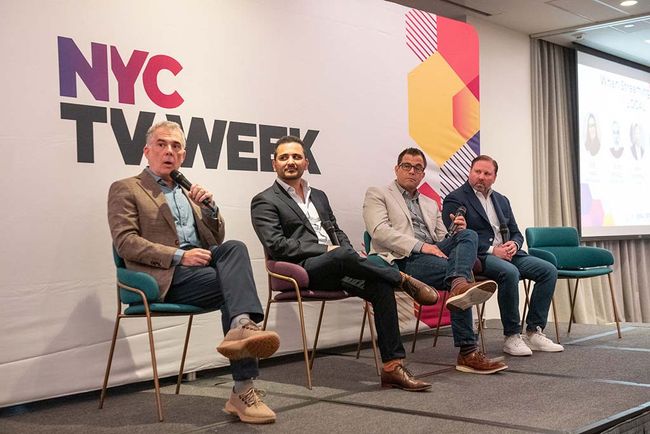 On the &ldquo;When Streaming Meets LOCAL&rdquo; panel (l. to r.): Scott Erlich, Sinclair; Sahand Sephemia, CBS News &amp; Stations; Michael Senzon, Allen Media Group; and Keith Kazerman, Locality.