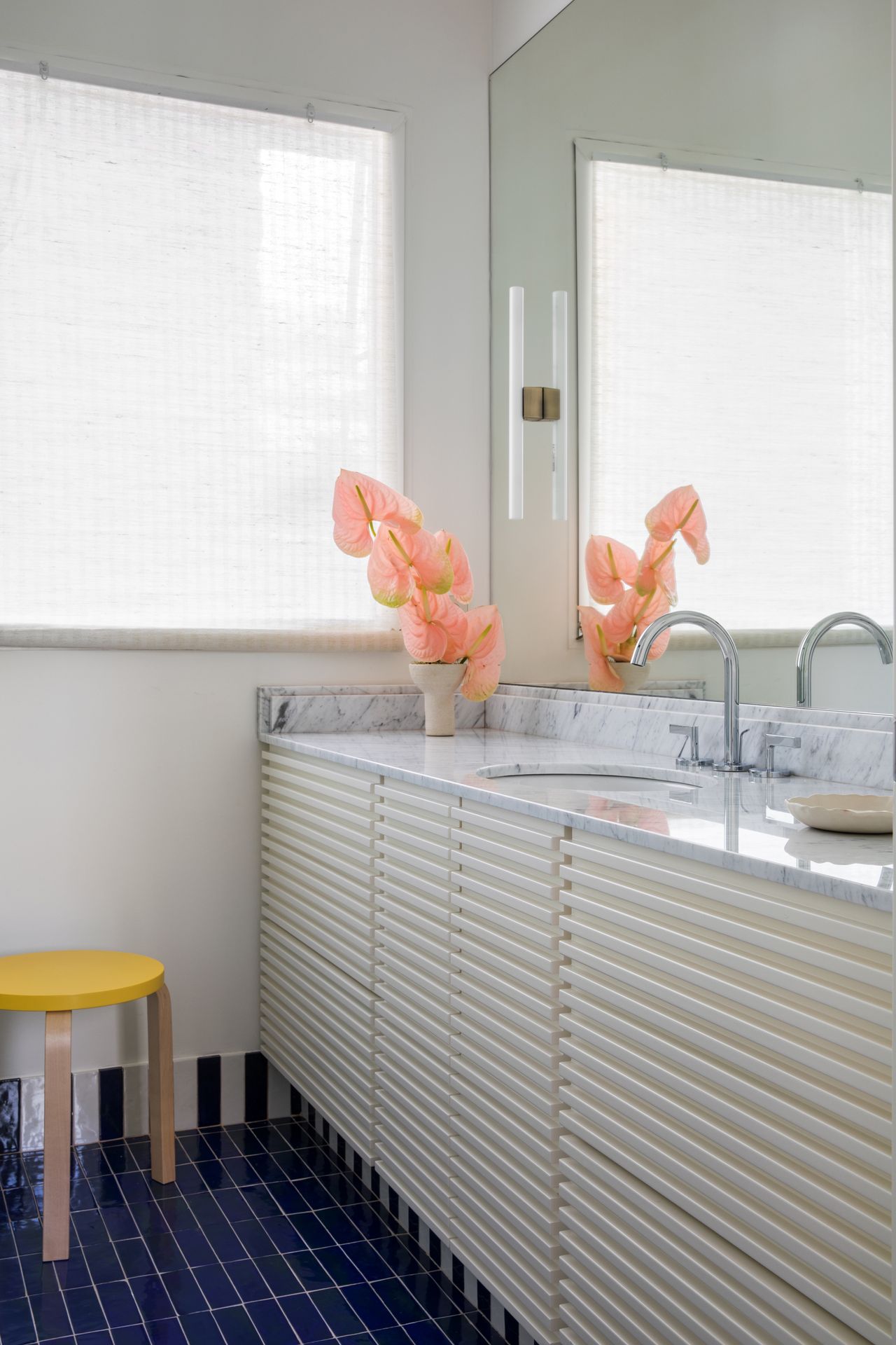 A blue tiled bathroom