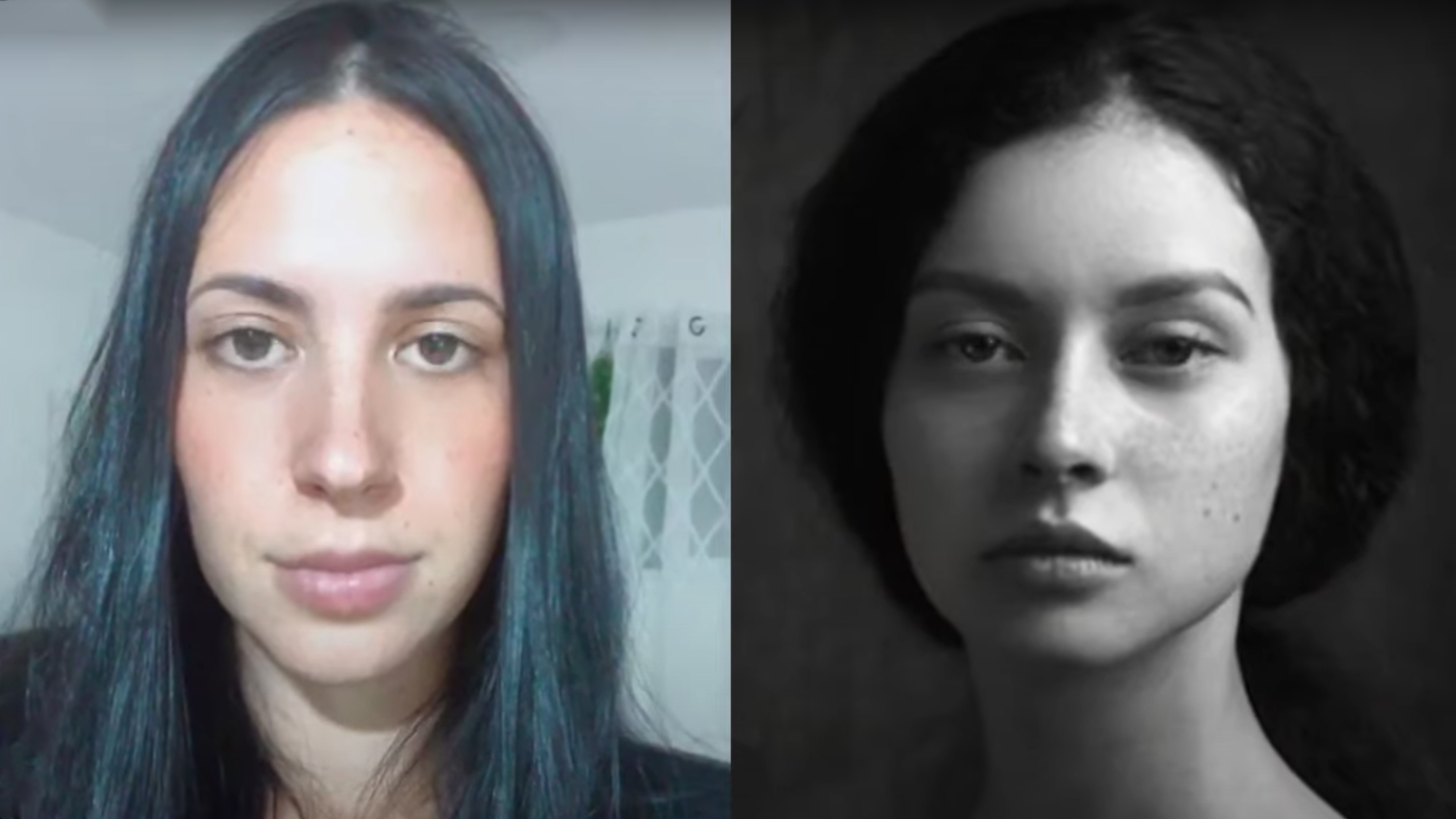 A profile photo of a woman next to an older portrait of a woman