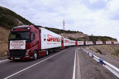 A convoy of humanitarian aid entering Nagorno-Karabakh