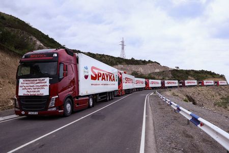 A convoy of humanitarian aid entering Nagorno-Karabakh