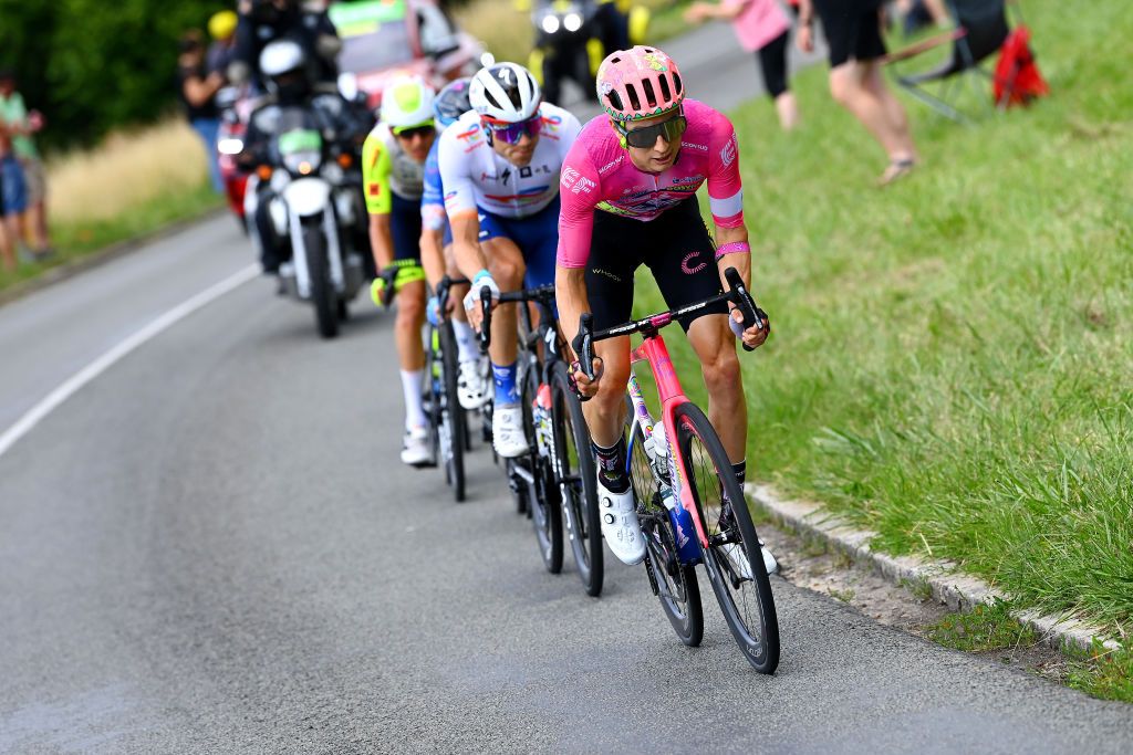 WALLERS FRANCE JULY 06 Neilson Powless of United States and Team EF Education Easypost competes in the breakaway during to the 109th Tour de France 2022 Stage 5 a 157km stage from Lille to WallersArenberg TDF2022 WorldTour on July 06 2022 in Wallers France Photo by Tim de WaeleGetty Images