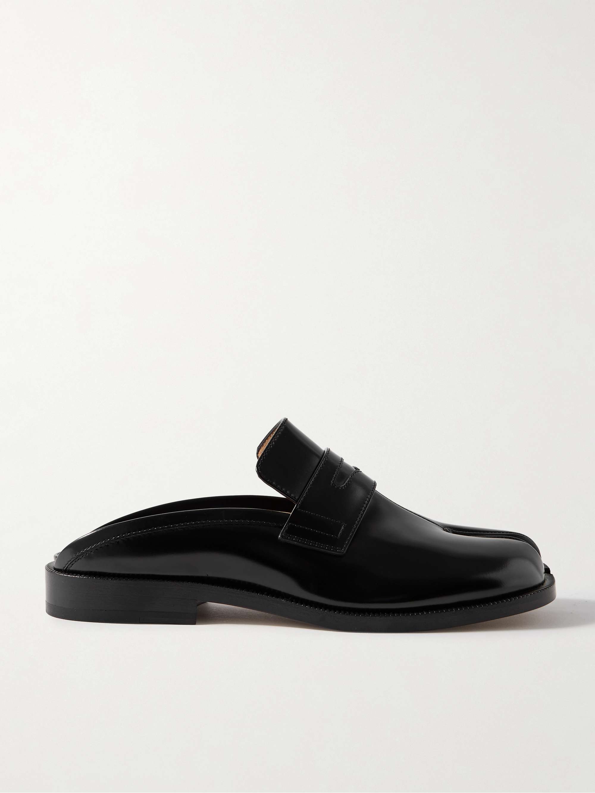 Tabi Split-Toe Glossed-Leather Slippers