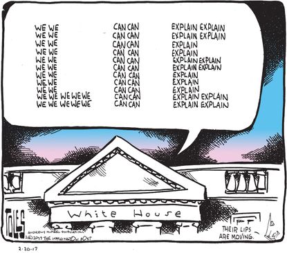 Political Cartoon U.S. White House Lies we can explain