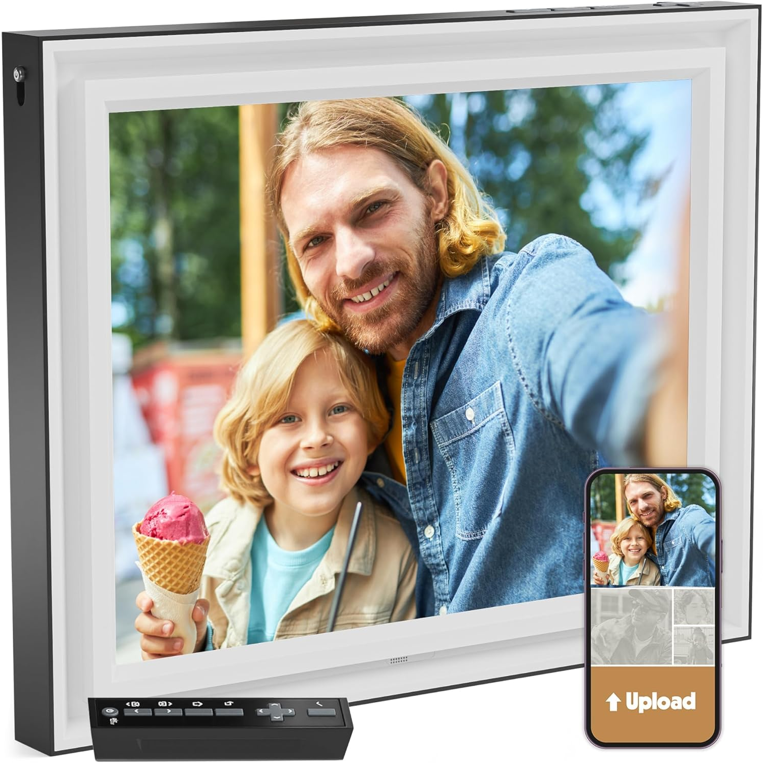 Pix-Star Lux 17-in digital photo frame with image of father and son