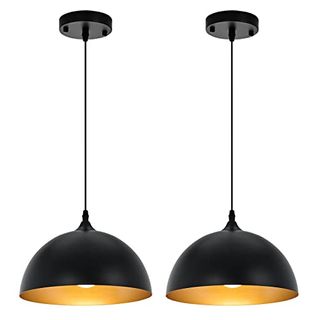 Sesiment Farmhouse Pendant Lighting for Kitchen Island,black and Gold Dome Pendant Light Fixtures, Industrial Hanging Ceiling Light for Dining Room Foyer Cafe Kitchen Sink,2 Pack