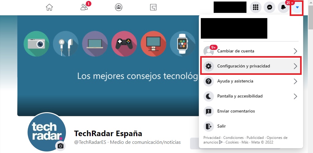 Cambiar la contraseña de Facebook, paso 1
