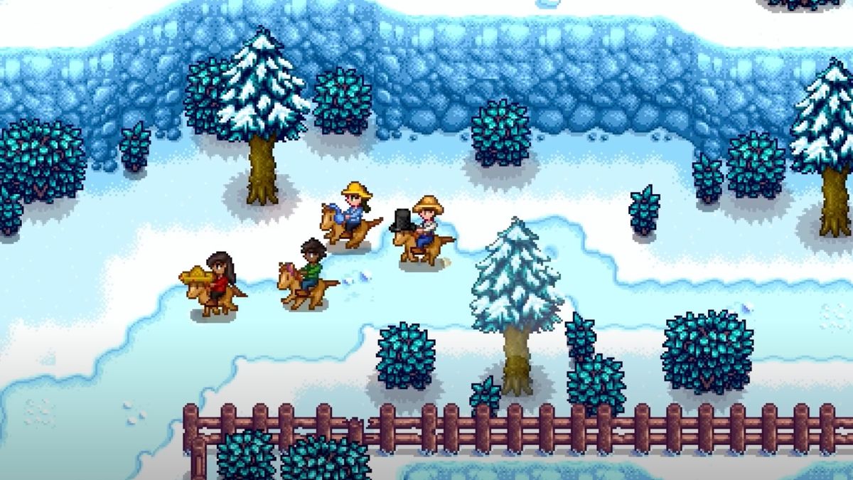 Riding horses with friends in Stardew Valley