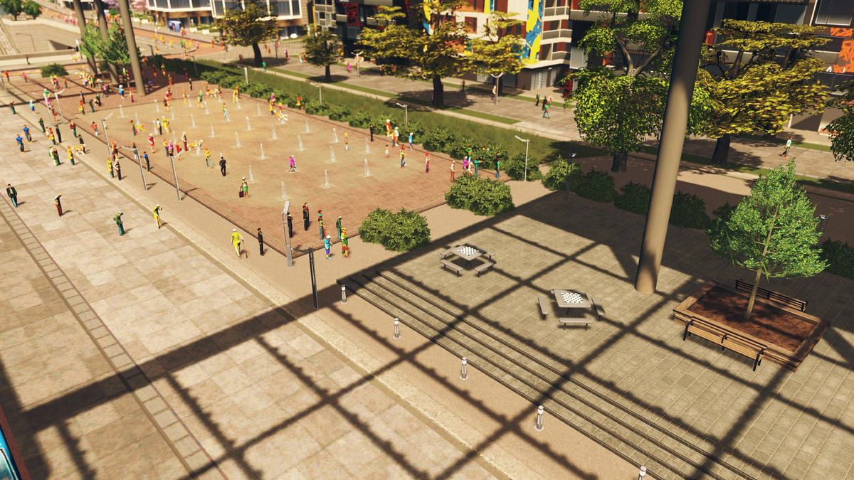 An image of a pedestrian street from Cities: Skylines