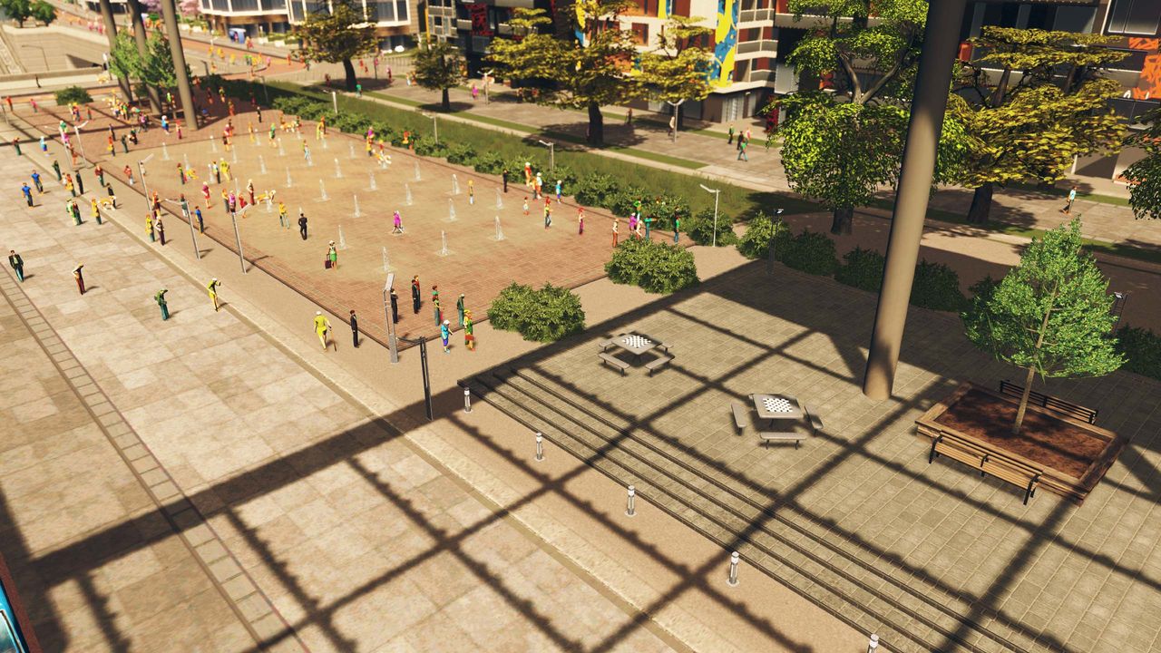 An image of a pedestrian street from Cities: Skylines