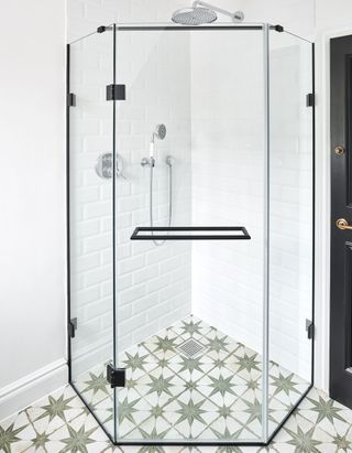 shower room with bath shower screen and white wall