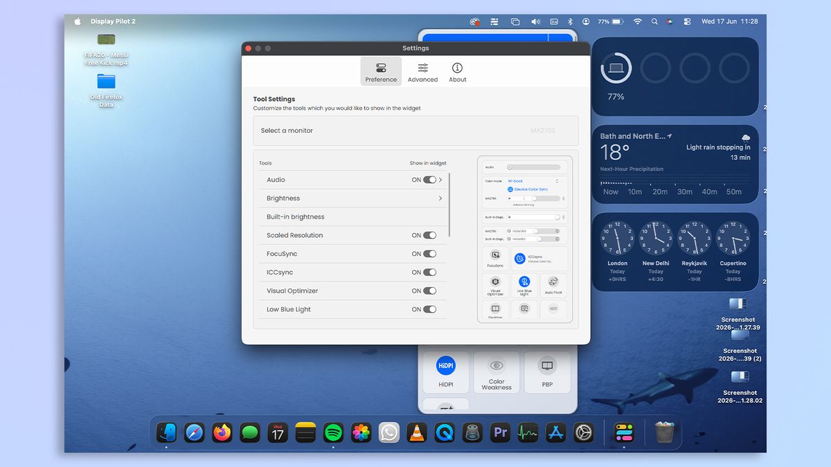 A screenshot showing the Display Pilot 2 app on MacBook