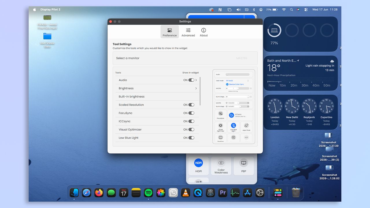 A screenshot showing the Display Pilot 2 app on MacBook