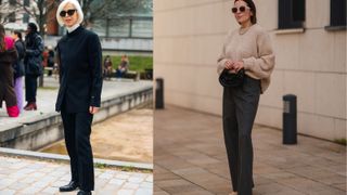 composite of street style shots of women in tailored trousers
