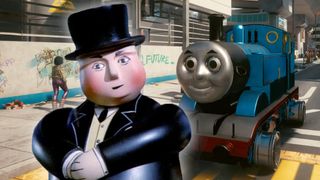 The Fat Controller next to Thomas The Tank Engine in Cyberpunk 2077