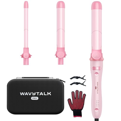 Wavytalk Rotating Curling Iron Set, Curlmaker Pro, Automatic Hair Curler With 3 Sizes Ceramic Barrel (0.5"-1"-1.25") for Tight & Spiral Curls and Beach Waves, Effortless Get Long-Lasting Styling, Pink