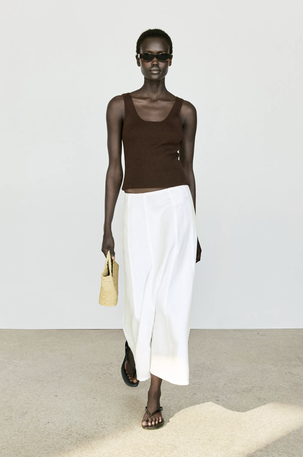 Massimo Dutti, 100% Linen Denim-Effect Midi Skirt