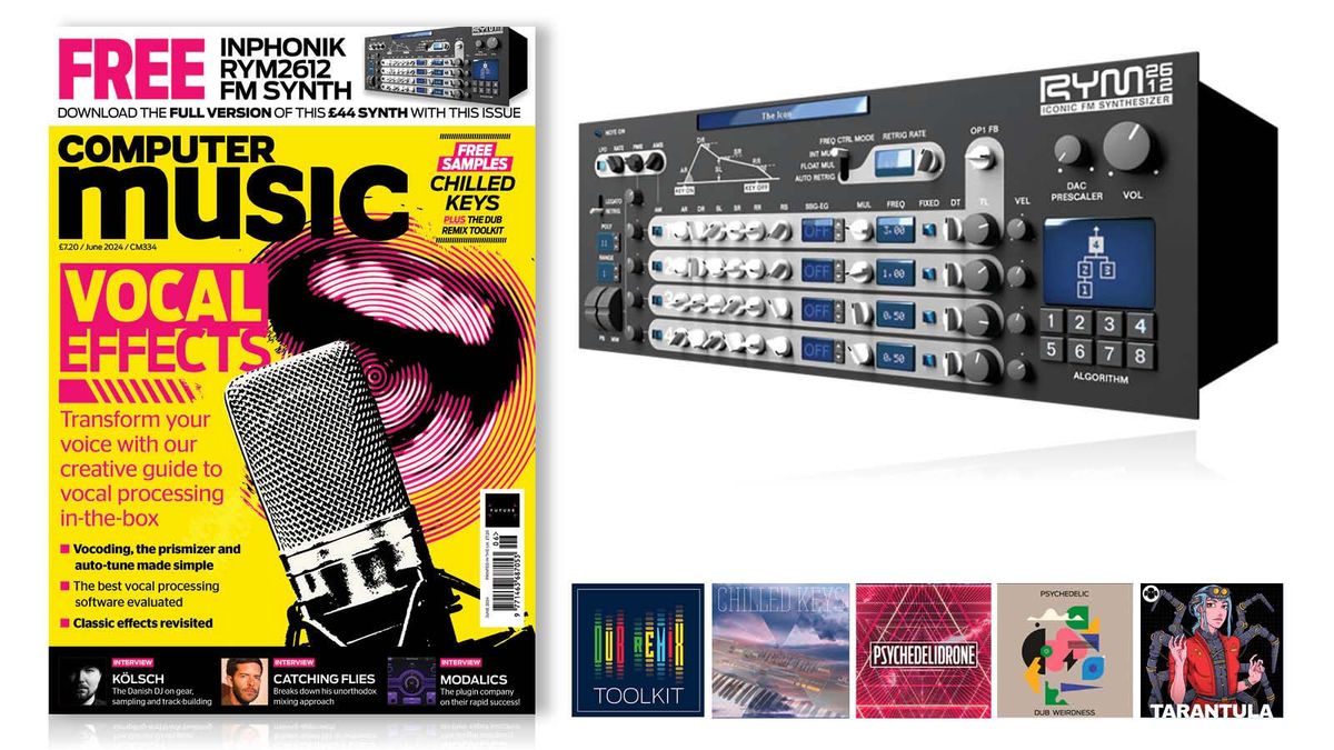 The cover of Computer Music magazine 334 plus a render of the Infonik software that comes free this issue