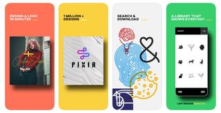 Logo designer software: Four ICONA promo images on phone-shaped rectangles
