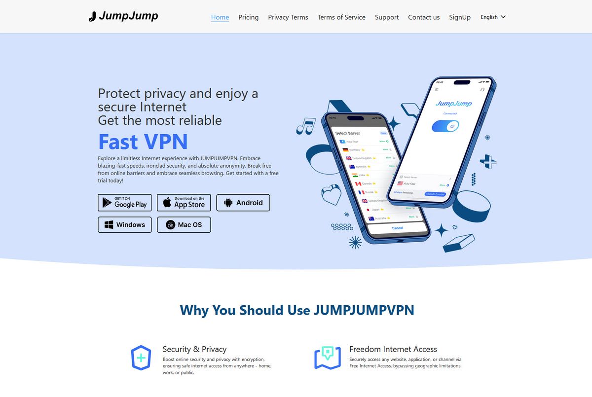 JumpJump VPN&#039;s homepage