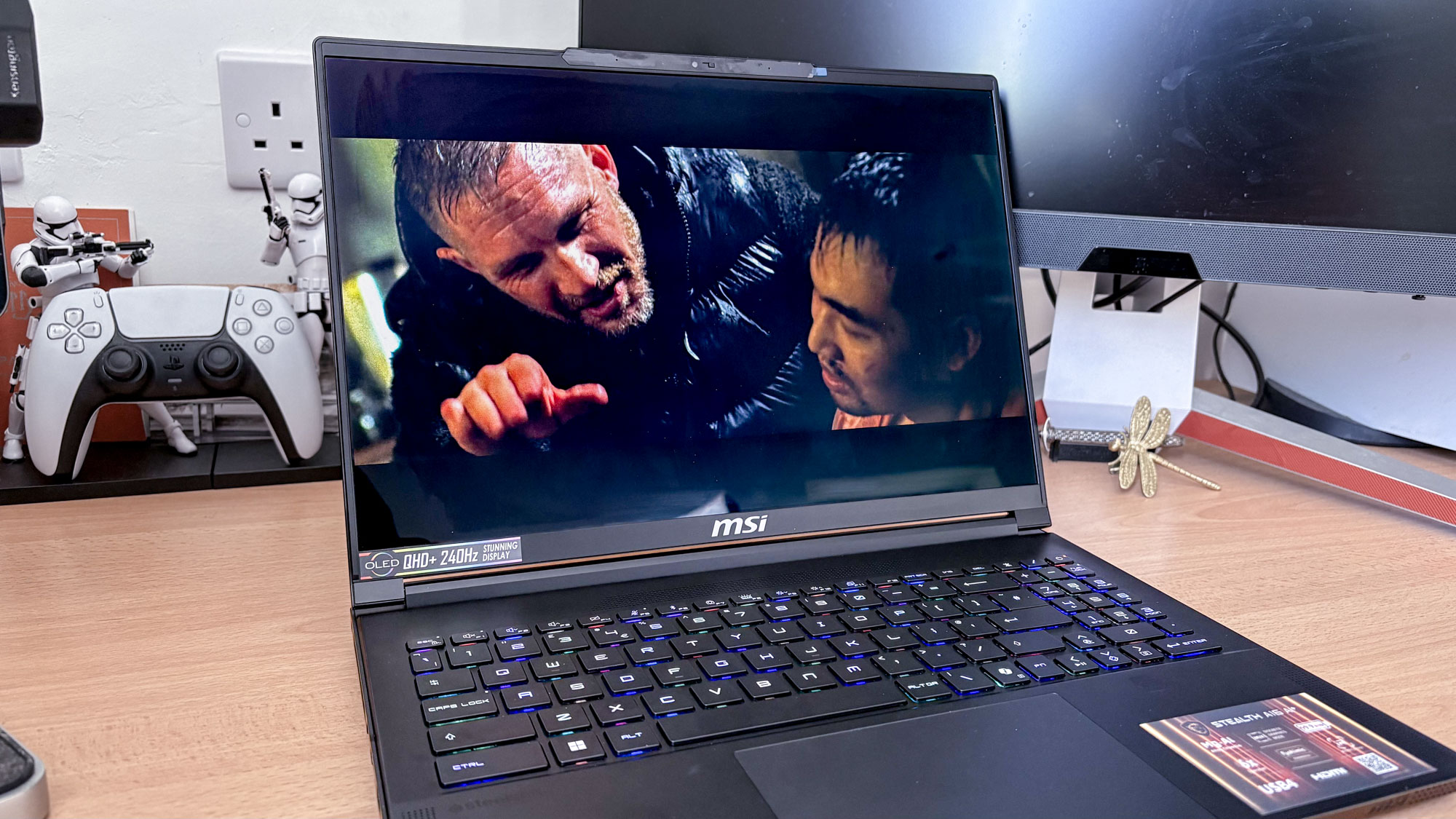 MSI Stealth A16 AI+ with Havoc movie on display