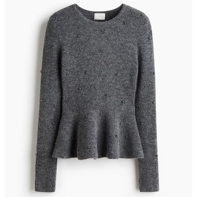 H&amp;amp;M, Bead-Embellished Peplum Top