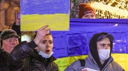 Anti-war protestors in Pushkin Square, Moscow