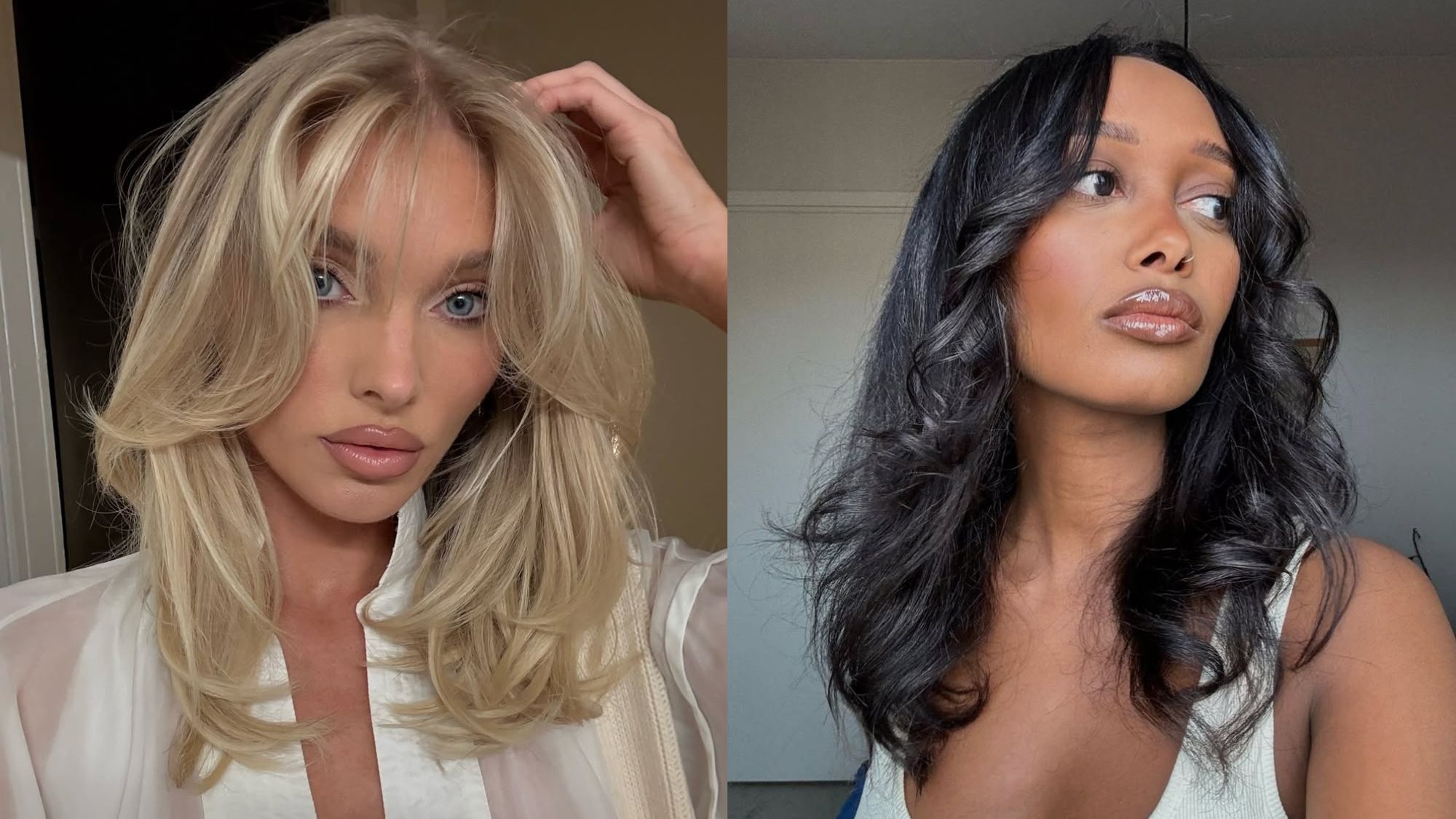 Images of Elsa Hosk and Mona Ali with blowout hairstyles.