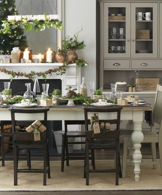 Dining room with fireplace and Christmas decorations