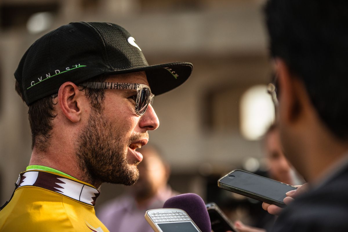 Mark Cavendish with the media