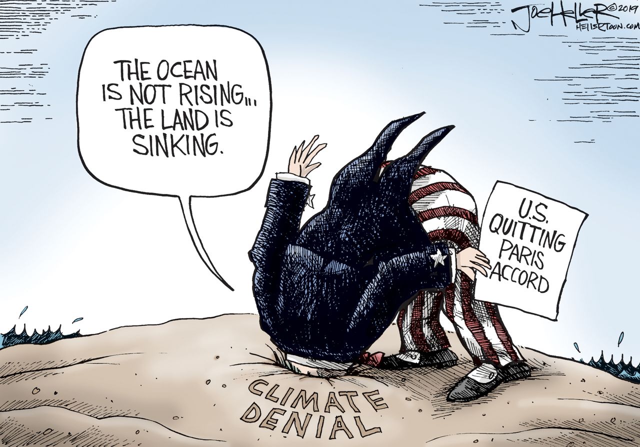 Political Cartoon U.S. climate denial Paris accords