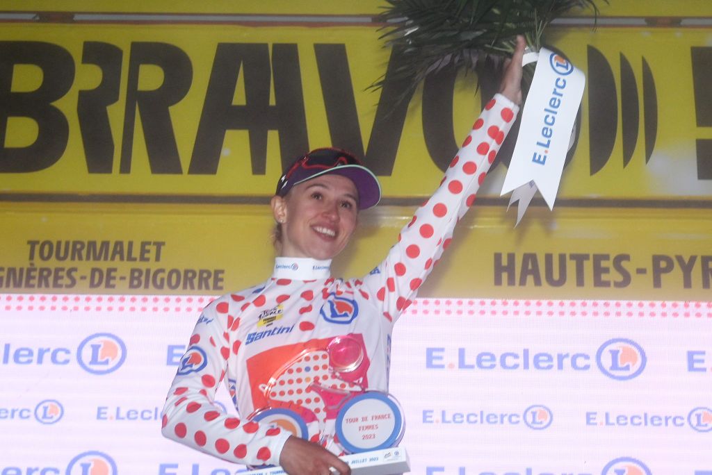 Kasia Niewiadoma (Canyon//Sram) takes over the polka dot mountain jersey after stage 7 of the 2023 Tour de France Femmes