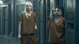 Cate and Emma standing in an Elmira corridor in Gen V season 2 episode 5