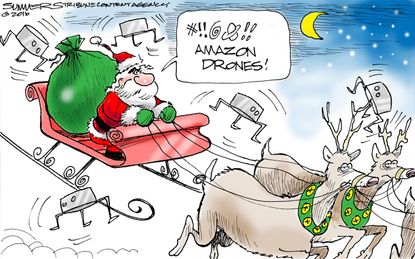 Editorial cartoon U.S. Christmas Amazon Drones