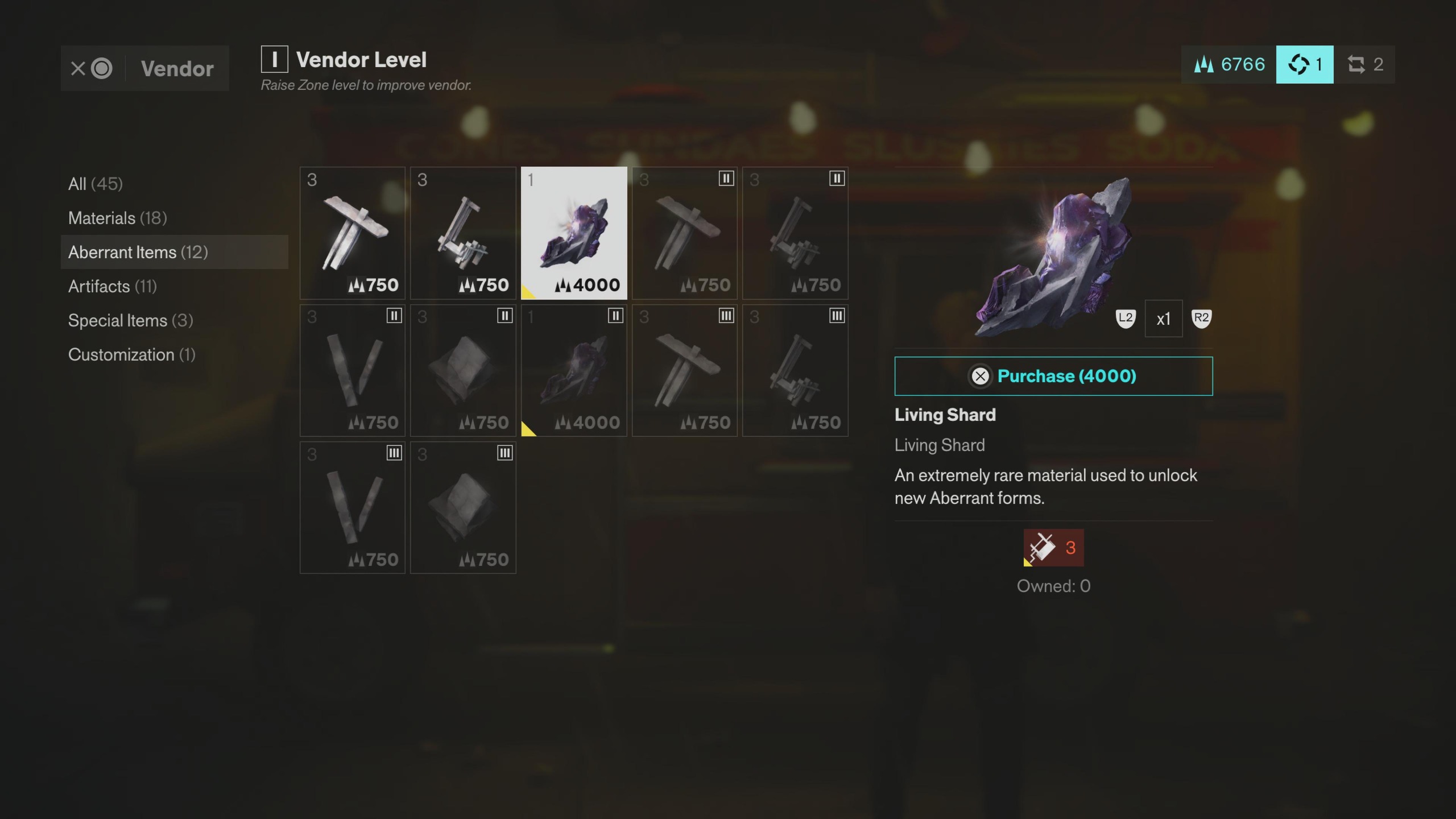 Buying a Living Shard in Control Resonant from a Vendor