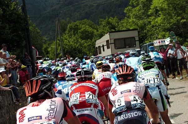 The peloton on the early slopes of the climb.