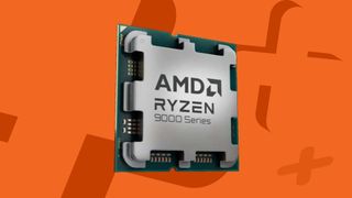 AMD processor on top of GamesRadar+ orange background