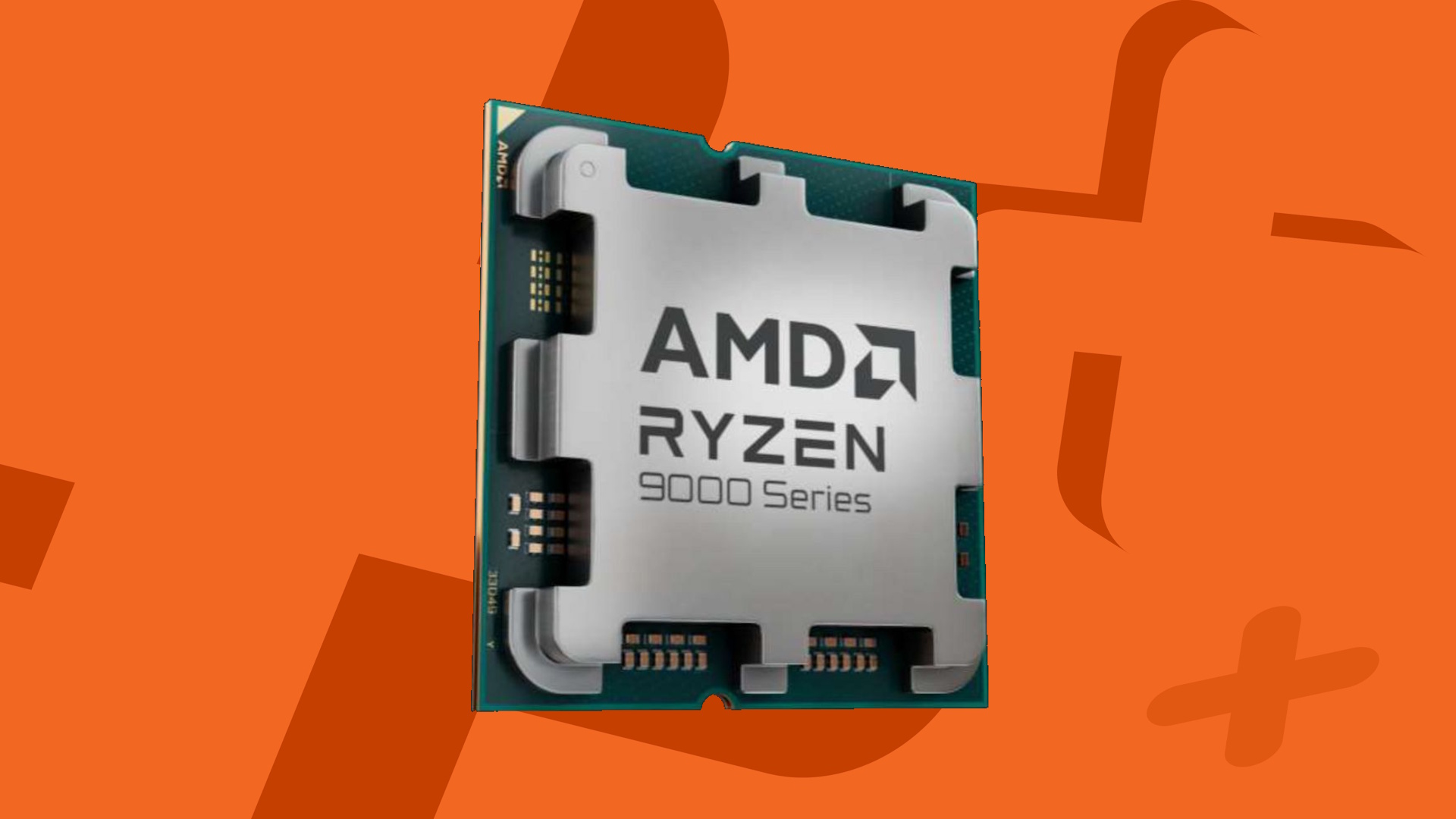 AMD processor on top of GamesRadar+ orange background