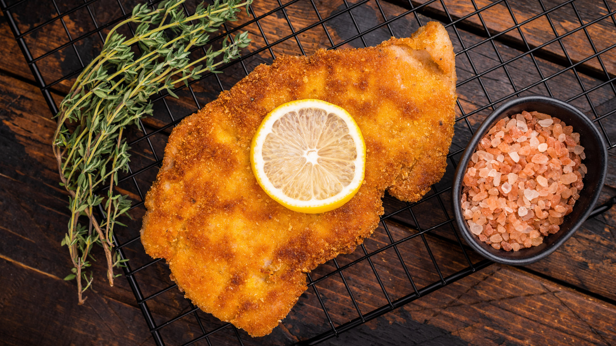 Wiener schnitzel (breaded, pan-fried veal cutlet)