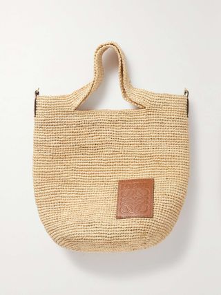 + Paula's Ibiza Slit Mini Leather-Trimmed Raffia Tote