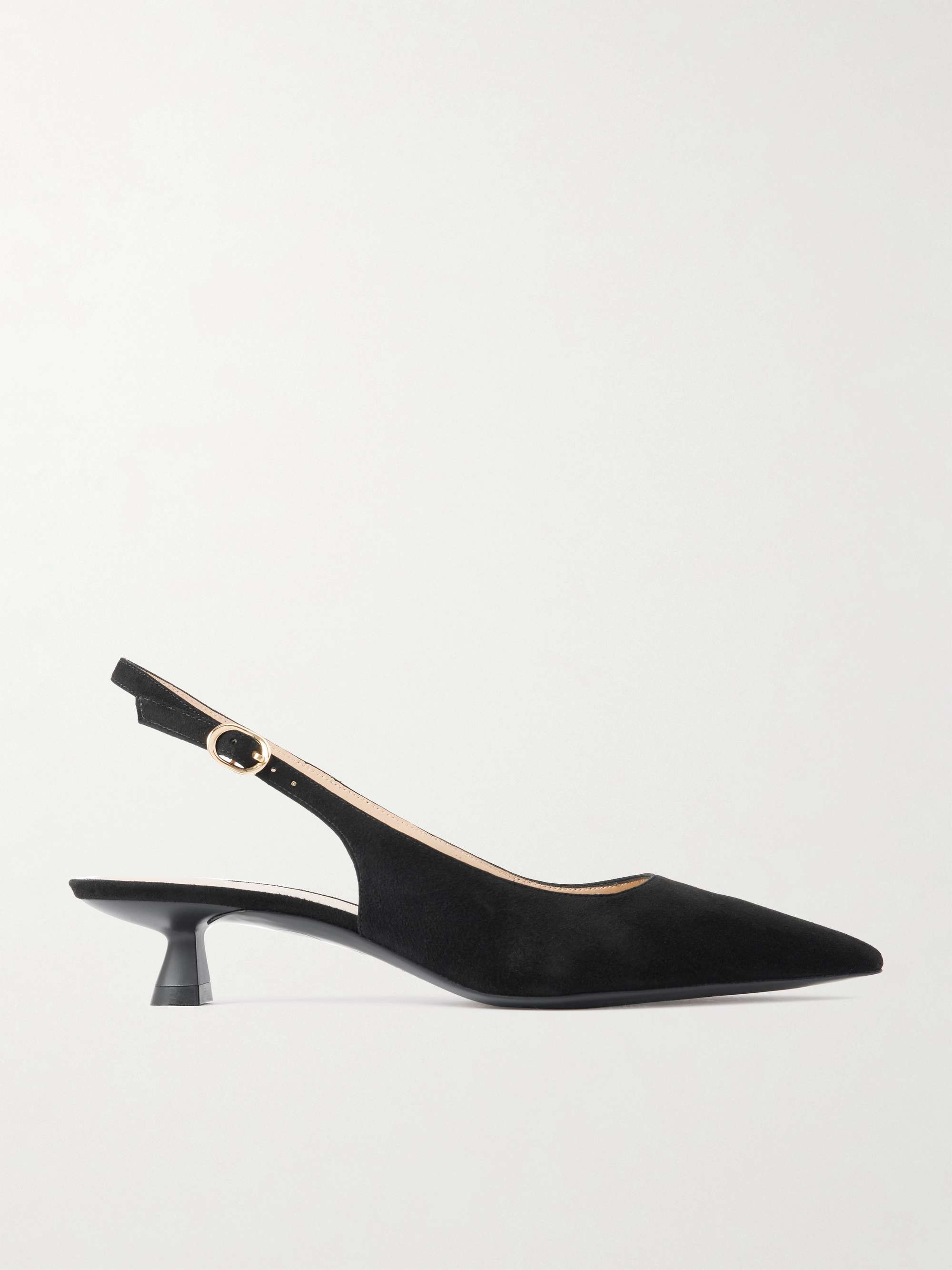 Stuart Sculpt Leather-Trimmed Suede Slingback Pumps