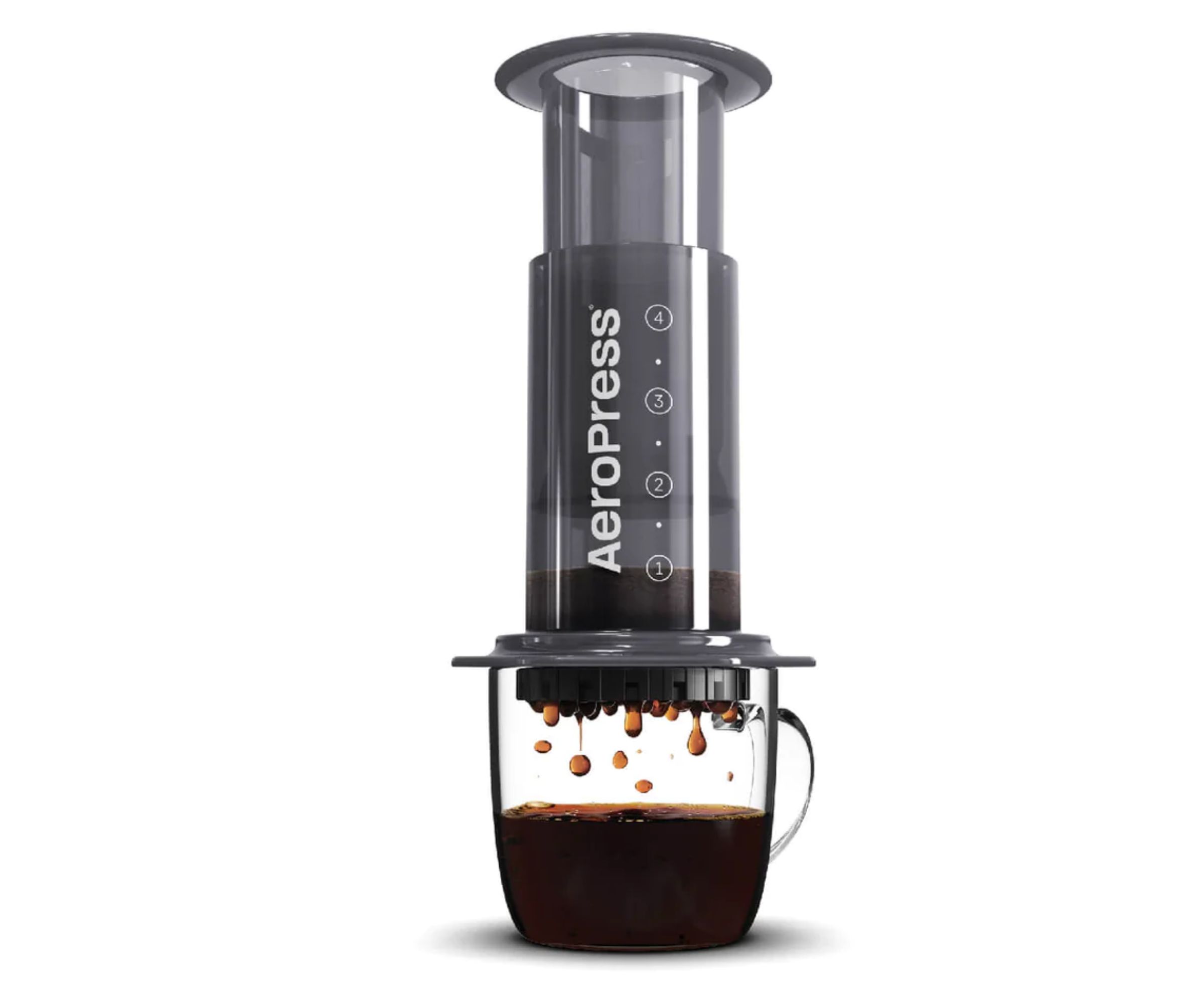 AeroPress coffee maker on a white background