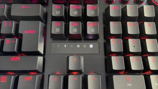 A closeup of the Razer Huntsman V3 Pro keys and LED profile indicator