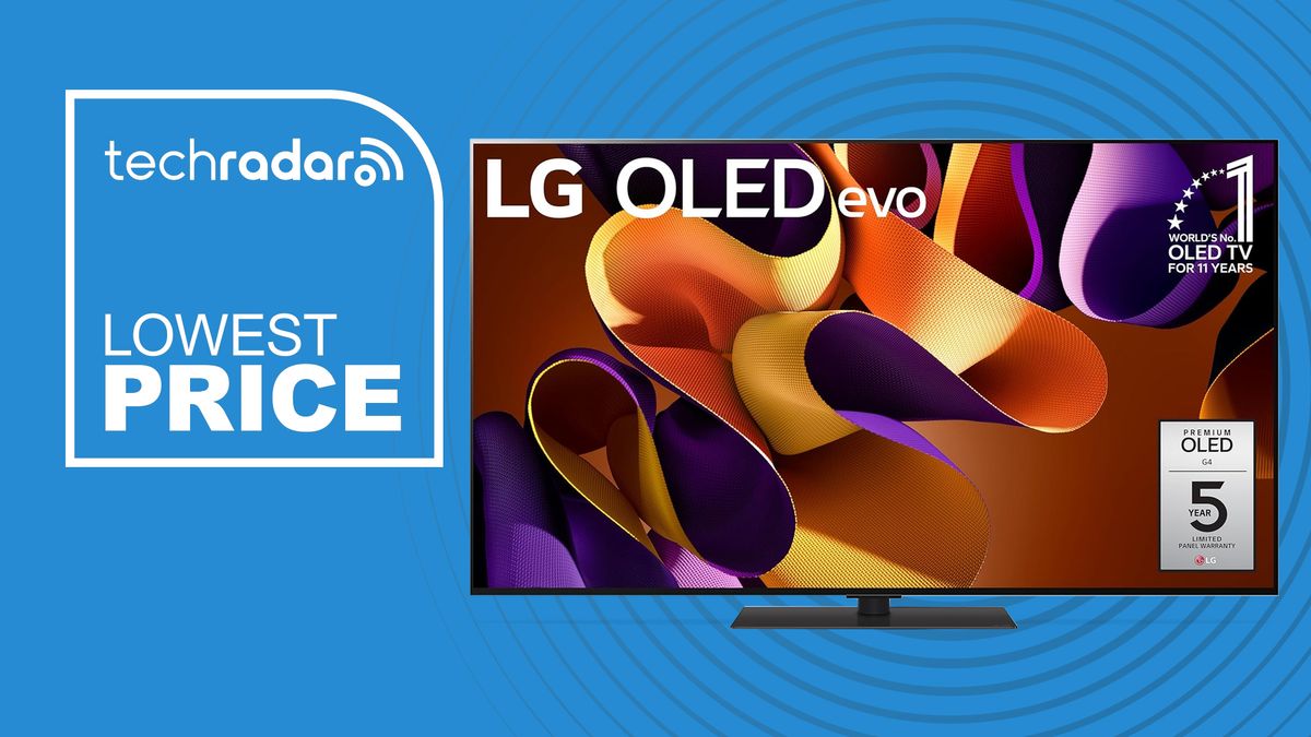 The LG G4 OLED TV with a sign saying &#039;Lowest price&#039;