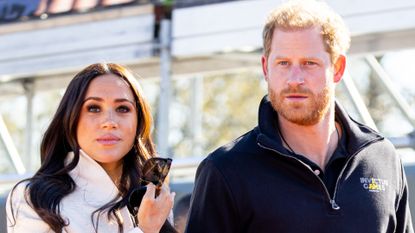 Meghan, Duchess of Sussex and Prince Harry, Duke of Sussex attend day two of the Invictus Games 2020 at Zuiderpark on April 17, 2022 in The Hague, Netherlands.