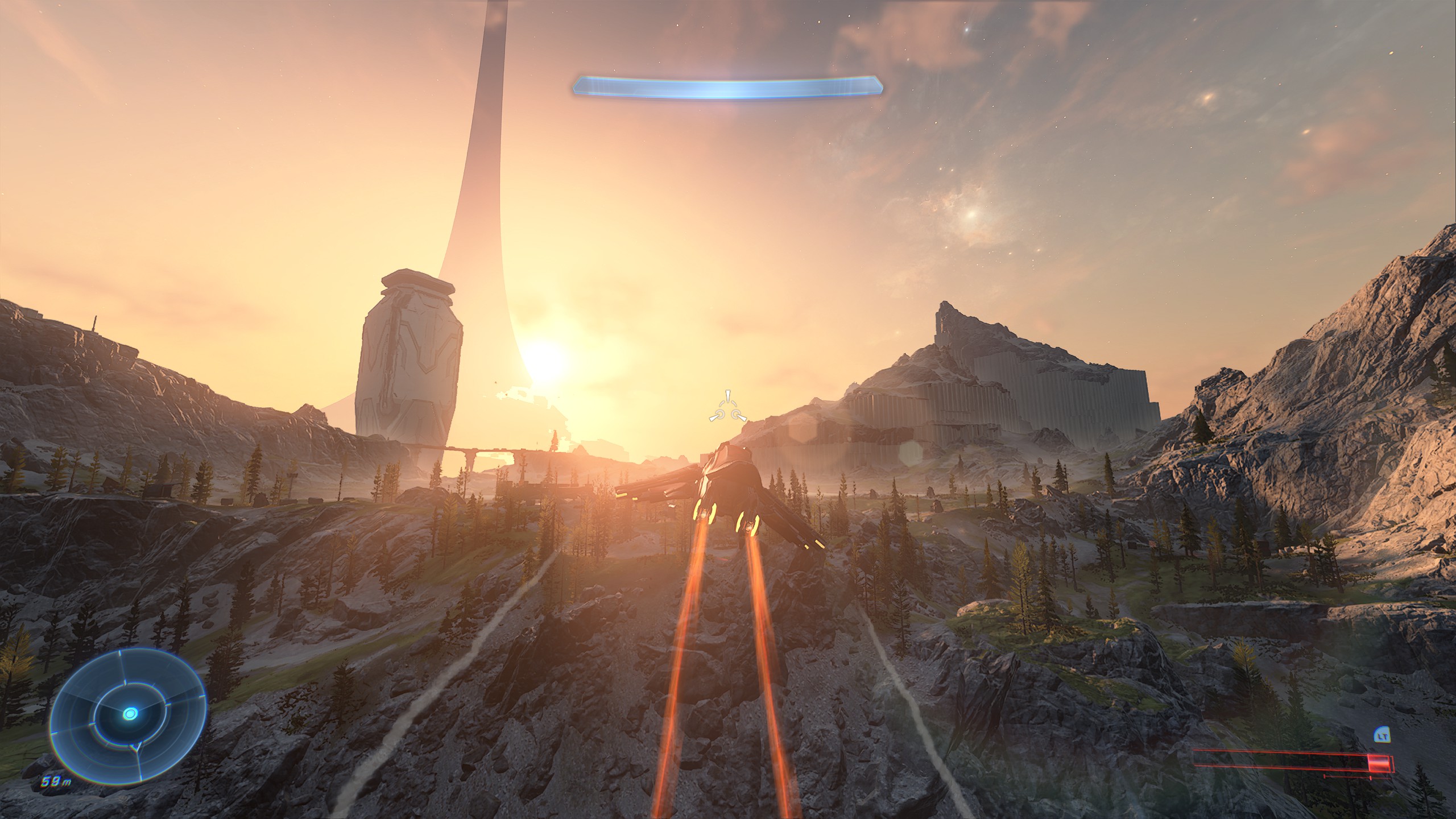The sun sets over halo